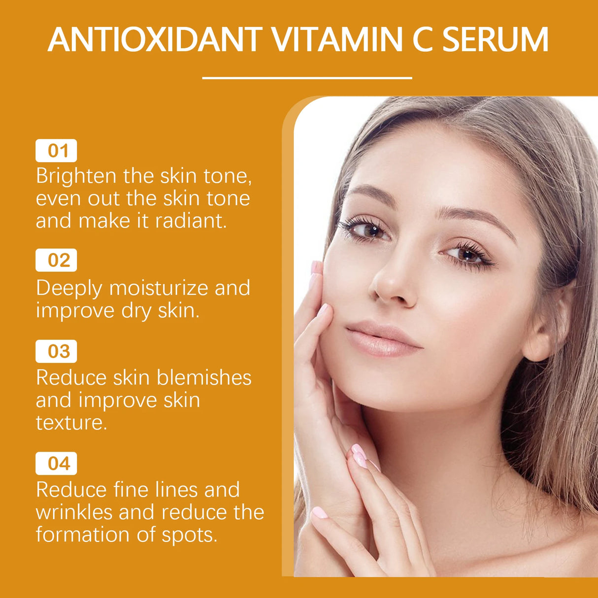 Suero facial con vitamina C, antiedad, hidratación profunda, atenúa arrugas finas, ilumina, hidrata, repara y nutre la piel.
