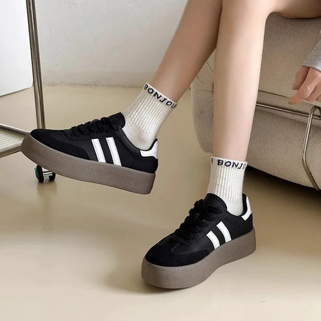 Sports shoes thick sole casual board shoes women 2024 new cowhide everything soft sole inside increase de training shoes - Lootquake