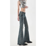American High Street Spicy Girls Low Waist Jeans Women Autumn Vintage Y2k Design Sense Slim Fit Straight Tube Micro Flare Pants - Lootquake