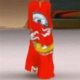 Women Autumn Winter Long Dress Elegant Party Casual V Neck Long Sleeve Vestids Style Loose Stripe Printing Vintage Maxi Dresses - Lootquake