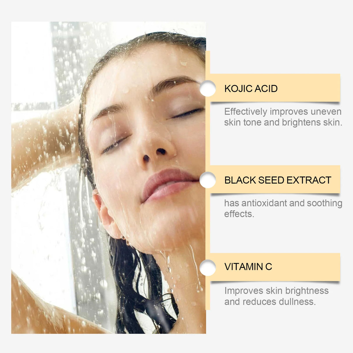 Gel de ducha con colágeno, aclara el cuerpo, aclara las líneas finas, controla la grasa, mantiene la piel fresca y duradera, hidrata y exfolia. Gel de ducha con ácido kójico.