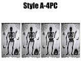 Halloween Window Decorations Halloween Door Curtain Skeleton & Bat Black Lace Panel for Haunted House Decor