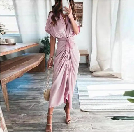 Formal Dresses For Wedding Guest Short Sleeve Long Dress Temperament Commuting High Waist Button Dress vestidos de graduación - Lootquake