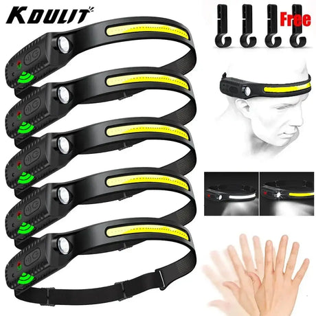 Sensor Headlamp LED Head Flashlight Rechargeable Headlight Head Torch Built-in Battery 5 Lighting Modes Fishing Camping Lantern - Lootquake
