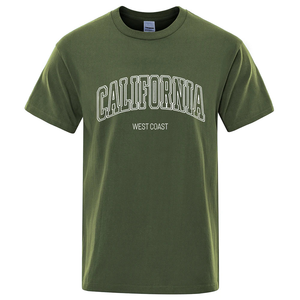 California West Coast Street Letter Tops Men Hip Hop Crewneck Tee Clothes T Shirt Summer Breathable T-Shirt Street Cotton Tshirt - Lootquake