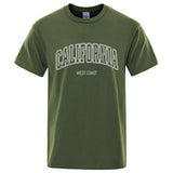 California West Coast Street Letter Tops Men Hip Hop Crewneck Tee Clothes T Shirt Summer Breathable T-Shirt Street Cotton Tshirt - Lootquake
