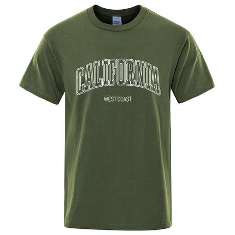 California West Coast Street Letter Tops Men Hip Hop Crewneck Tee Clothes T Shirt Summer Breathable T-Shirt Street Cotton Tshirt - Lootquake
