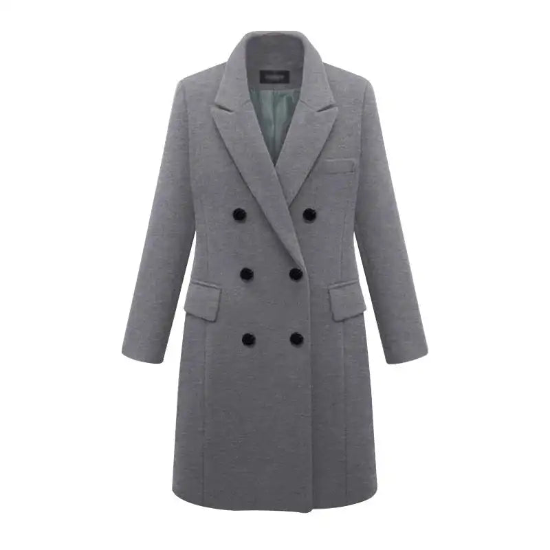 Autumn Winter Women's Woolen Jacket Long Windbreaker Double Breasted Slim Fit Coat - Lootquake