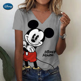 Women's T-shirts Disney Mickey Mouse 3D print New V-neck Short Sleeve Summer Casual Women's Clothing Harajuku Y2K Hip Hop Clothe - Lootquake