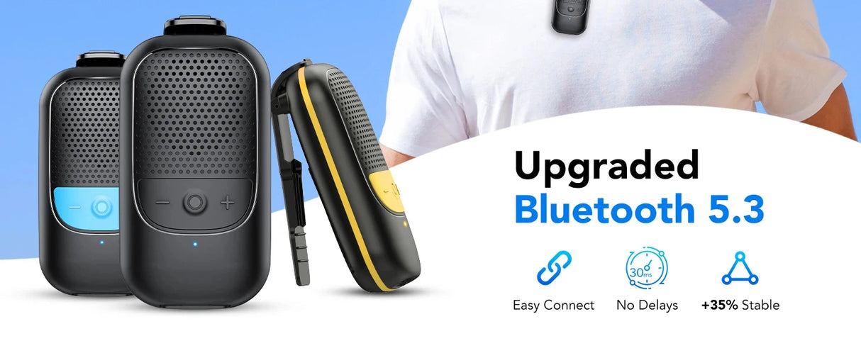 Altavoz Bluetooth inalámbrico portátil con clip y micrófono incorporado, ideal para deportes al aire libre.