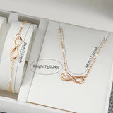 3pcs/set Women Leather Simple Quartz Watch with Number 8 Bracelet Necklace Set - Lootquake