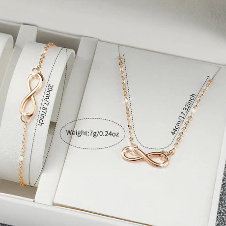 3pcs/set Women Leather Simple Quartz Watch with Number 8 Bracelet Necklace Set - Lootquake