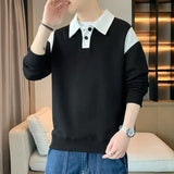 Long Sleeve Baggy Korean Autumn Male Sweatshirts Luxury Winter Harajuku Fashion Pullover Elasticity Elegant New Mens Polo Shirts - Lootquake