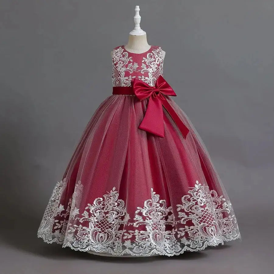 New Christmas Party Princess long dress children's dress children's gauze lace birthday party dinner ball big butterfly dress - Lootquake