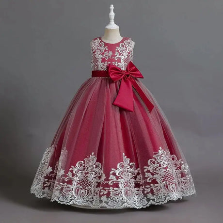 New Christmas Party Princess long dress children's dress children's gauze lace birthday party dinner ball big butterfly dress - Lootquake