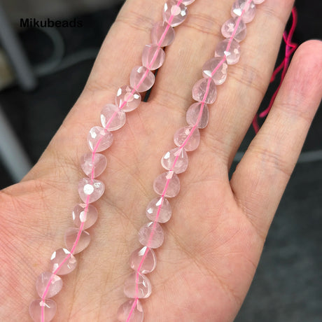 Wholesale Natural 3.8-4.8x8mm Madagascar Pink Quartz Crystal Faceted Heart Shape Stone Loose Beads For Making DIY Necklace - Lootquake