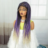 36" Purple & Blonde Knotless Box Braids Wig | Lace Front | Baby Hair