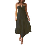 Women Low Cut Backless Maxi Dresses Elegant Spaghetti Strap Tiered Long Dress Relax Fit Open Back Cutout Flowy Sundress - Lootquake