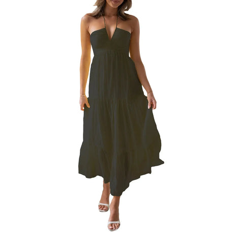 Women Low Cut Backless Maxi Dresses Elegant Spaghetti Strap Tiered Long Dress Relax Fit Open Back Cutout Flowy Sundress - Lootquake