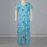 Vestidos Verano Moda 2024 Women's Swing Long Dress Chiffon Floral Short Sleeve Ruffle V Neck Fashion Waist Flowy Dress платье - Lootquake
