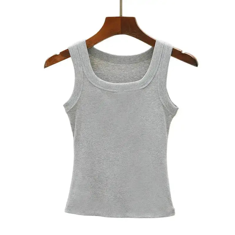 Camisola de algodón suave para mujer, conjunto de verano, camiseta ajustada y sexy, camiseta de punto y top sin mangas para exteriores