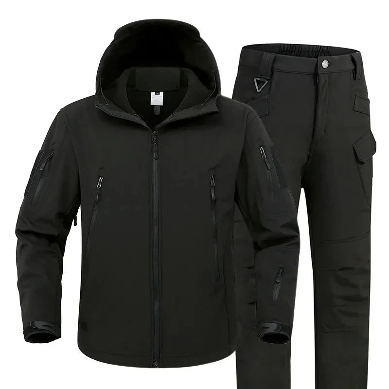5XL Shark Skin Soft Shell Autumn and Winter Plush Thickened Mountaineering Tactics Training Breathable Windproof Charge Suit - Lootquake