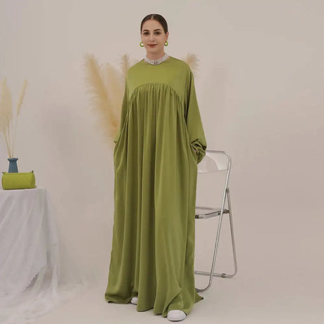Plain Abaya Muslim Long Dress Women Balloon Sleeve Casual Islamic Clothing Dubai Turkish Modesty Kaftan Ramadan Eid - Lootquake
