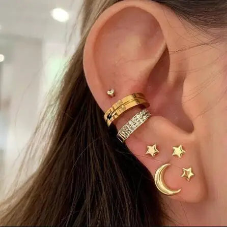 LATS Gold Color Leaves Ear Cuffs, Black Non-Piercing Ear Clip Earrings for Women & Men - Lootquake