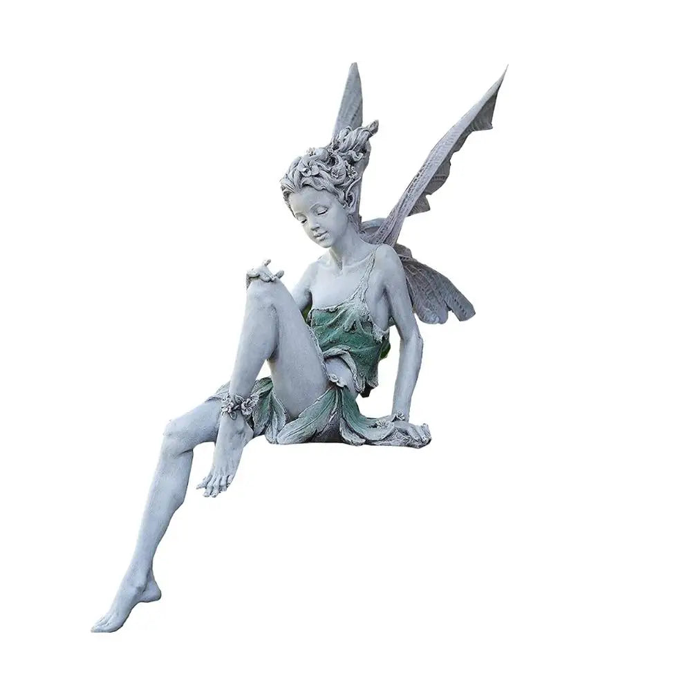 Flower Fairy Sculpture Garden Landscaping Yard Art Ornament Resin Turek Sitting Statue Outdoor Angel Figurines Craft Decoration
