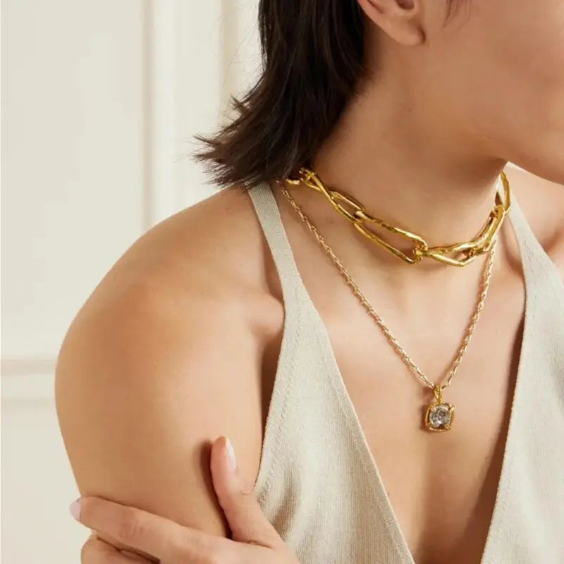 Punk Hip-hop Retro Gold-plated Silver Plated Collarbone Necklace Heavy-duty Thick Chain Necklace for Women - Lootquake