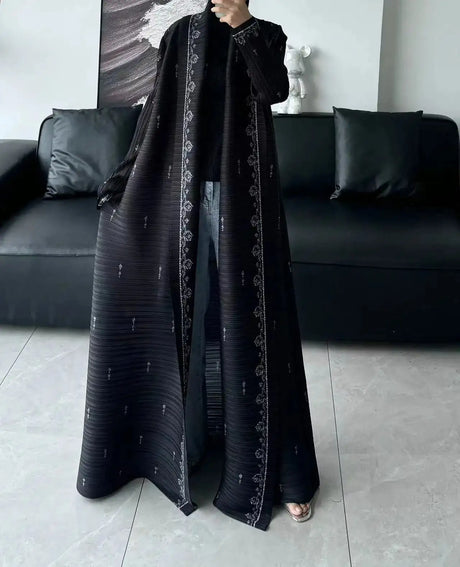 Autumn and Winter New Abaya Fashion Lapel Pleated Long Sleeved Cardigan Windbreaker Jacket Saudi Abayas for Women - Lootquake