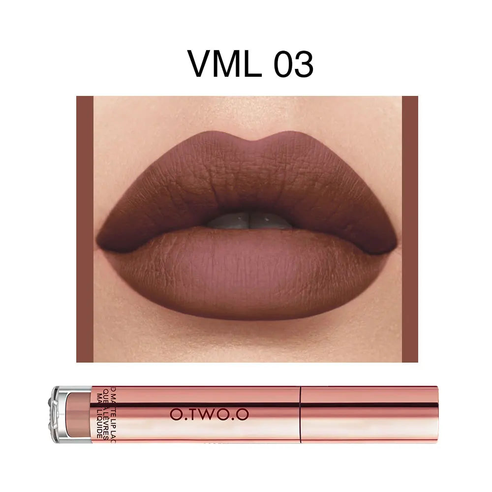 O.TWO.O 12 colores Lápiz labial mate aterciopelado de alta calidad Maquillaje de labios de larga duración Resistente al agua Fácil de usar Brillo labial líquido mate
