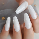 Milk White Long Ballerina Nails Glossry Shiny Pure Color Extra Long Acrylic Nail Tips gel Polish Cover 24