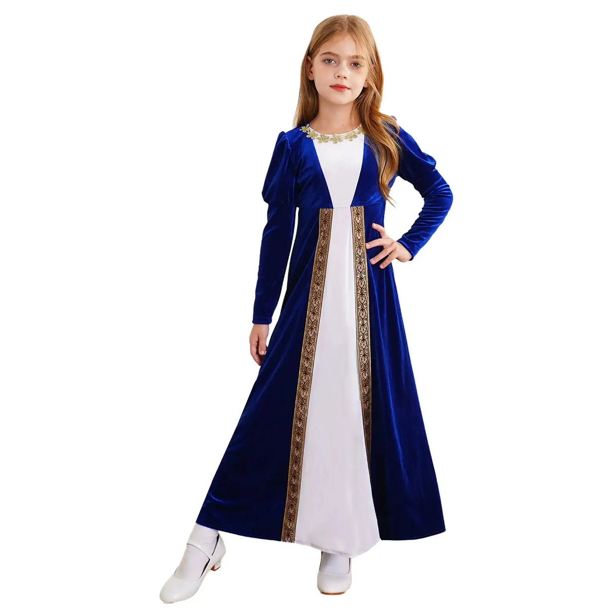 Girls Velvet Medieval Princess Dress Long Sleeve Renaissance Retro Robe Ancient Roman Long Dress for Halloween Carnival Party
