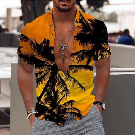 Casual Coconut Tree Graphic Hawaiian Shirts Summer Fashion Short Sleeve 3D Printed Beach Shirt Loose Vacation Mens Clothing New - Lootquake