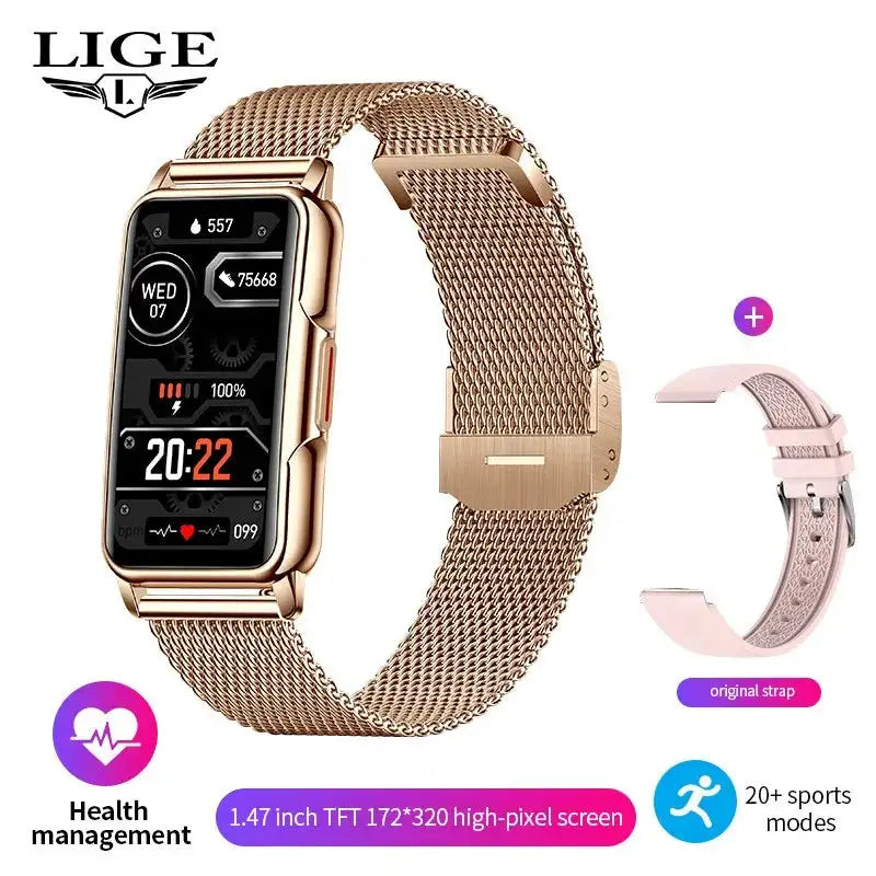 LIGE New Fashion Smart Watch Ladies Message Push Blood Pressure DIY Custom Dial Sports Bracelet Waterproof Men Smartwatch Women - Lootquake
