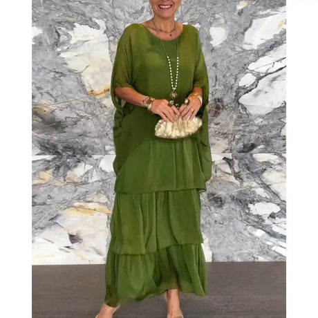 Women's Elegant Long Dress Fashion Round Neck Bat Sleeve Cake Dresses For Women Spring and summer Robe Looes Plus Size 4XL - Lootquake