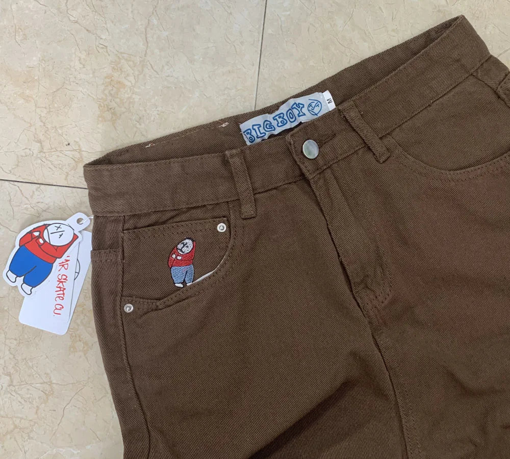 Polar Big Boy Embroidery Jeans Y2K Pants Streetwear Gothic Cartoon Blue Baggy Jeans Retro Punk Rock High Waist Denim Trousers - Lootquake