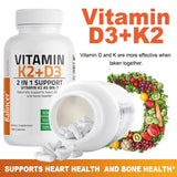 Vitamin D3 + K2(MK7) Supplement - Bone, Joint, Heart, Immune, Teeth and Skin Health Support - Non-GMO Supplement