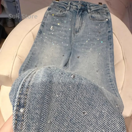 2024 New Spring Summer All-match Casual Harem Pants High Waist Stretch Slim Denim Pants Hot Drilling Casual Ankle-length Jeans - Lootquake