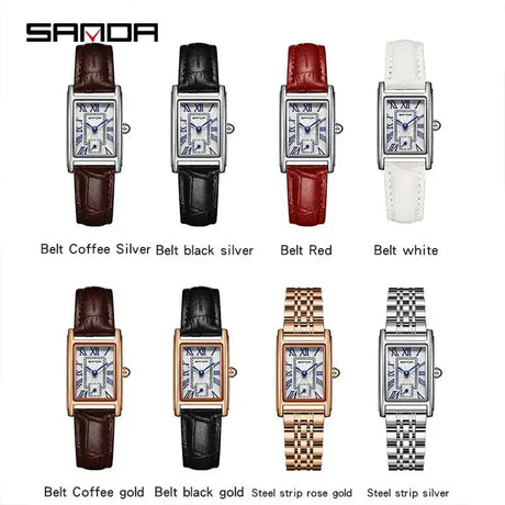 SANDA 1116 New Fashion 2024 Elegant Design Rectangle Dial Water Resistant Quartz Movement Business Women Analog Wrist Watch - Lootquake