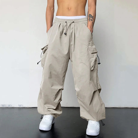 Harajuku Oversized Cargo Parachute Pants Men Streetwear Vintage Y2k Hip Hop Wide Leg Joggers Baggy Casual Sweatpants Techwear - Lootquake