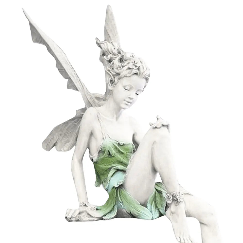 Escultura de hada de las flores para jardín, paisajismo, arte de patio, adorno de resina, estatua de Turek sentada, figuras de ángel para exteriores, decoración artesanal