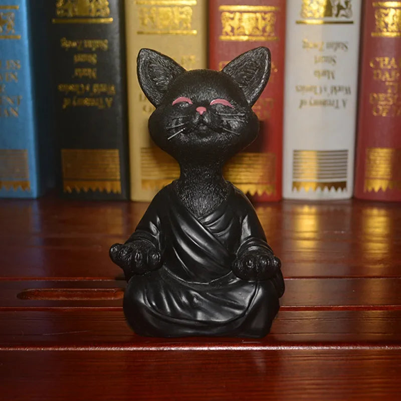 Meditation Cat Sculpture Garden Decoration Resin Yoga Sitting Zen Cat Home Ornament Outdoor Garden Figurine Home Decorations