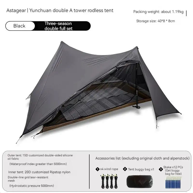 ASTA GEAR Yun Chuan double-sided silicon-coated double A pyramid 15D nylon rodless camping hiking outdoor tent - Lootquake