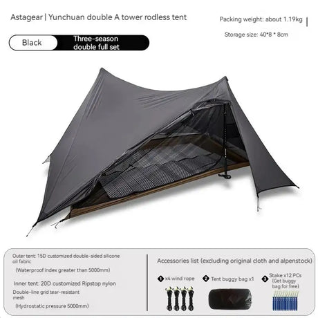 ASTA GEAR Yun Chuan double-sided silicon-coated double A pyramid 15D nylon rodless camping hiking outdoor tent - Lootquake