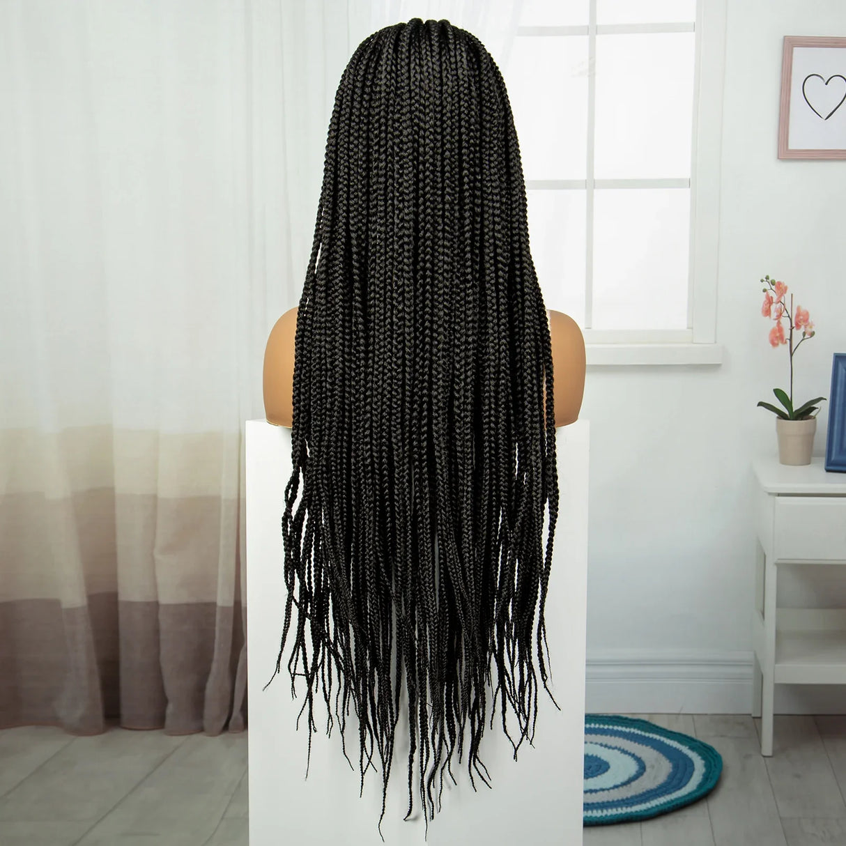 36" Burgundy Knotless Box Braids Wig | 9x6 Lace Front | Baby Hair