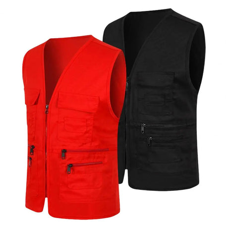 Solid Color Sports Vest Cargo Waistcoat Men Men's Summer Cargo Waistcoat with Multi Pockets V-neck Sleeveless Sports Vest Solid - Lootquake