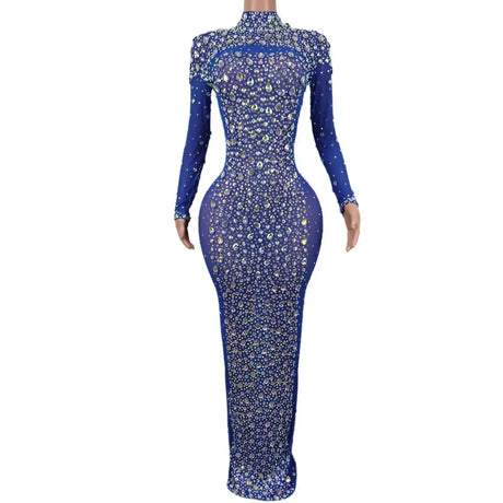 Sexy Party Banquet Evening Dresses Women Sparkly Rhinestone Long Dress Nightclub Singer Stage Costume Festival Clothing Cuixing - Lootquake