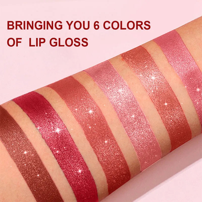Metallic Pearl Diamond Luxury Lipstick Makeup 6-color Waterproof Long-lasting Sparkling Matte Lip Gloss Daily Beauty Accessories